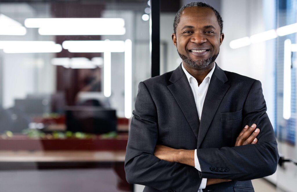 Confident Black businessman in a suit