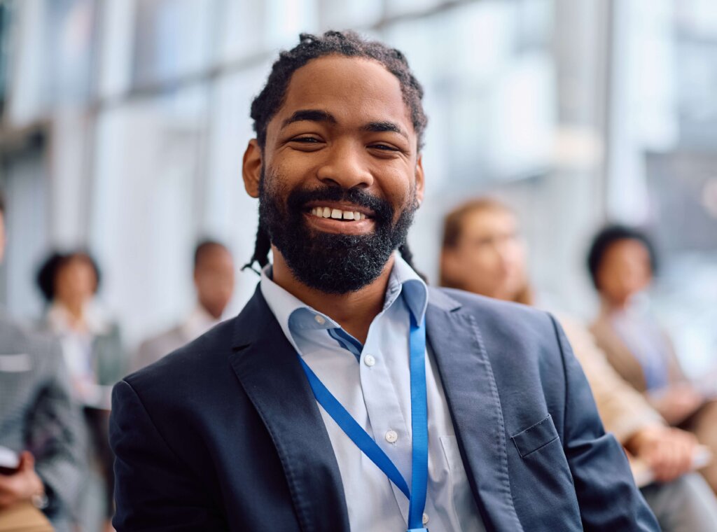 Black man attending an executive conference